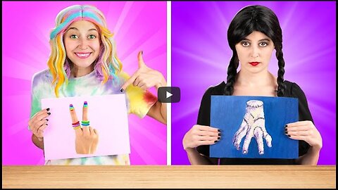 WEDNESDAY vs ENID ART CHALLENGE || Cool Art Tricks and Painting Techniques