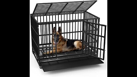 Review Jongee Heavy Duty Dog Crate Cage Strong Metal Dog Kennel with Wheels and Tray for Indoor...