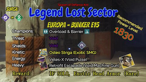 Destiny 2 Legend Lost Sector: Europa - Bunker E15 on my Strand Warlock 5-3-23