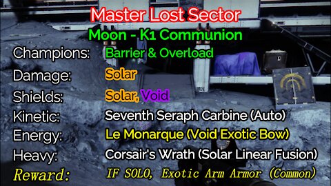 Destiny 2 Master Lost Sector: The Moon - K1 Communion 12-18-21