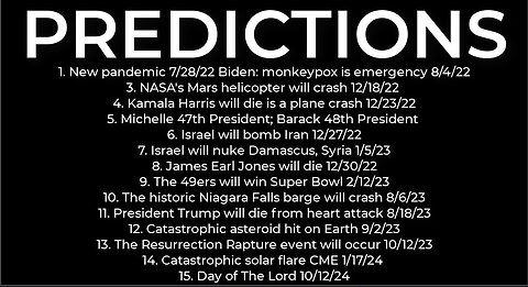 PREDICTIONS - Harris' plane crash 12/23; Israel nuke Damascus 1/5/23; asteroid 9/2/23