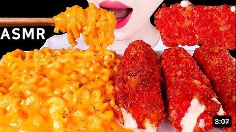 Spicy cheetos cheese sticks and saucy noodles asmr😋