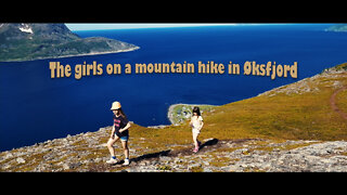 The girls on a mountain hike in Øksfjord