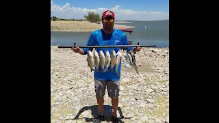 Caballo Lake NM Fishing for Black Bass White Bass Crappie Drum and Carp- Spoonplugging