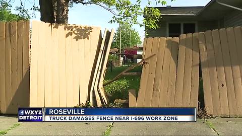 18-wheeler crashes in Roseville man's fence along I-696 service drive