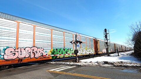 CN 8819 & CN 2956 Engines Autoracks Train West In Ontario