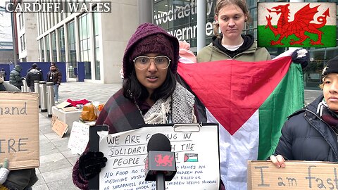 24 hour solidarity fast in front of the UK Government building, Cardiff