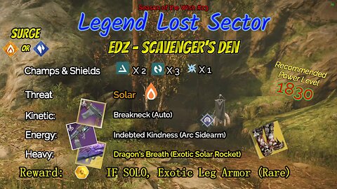 Destiny 2 Legend Lost Sector: EDZ - Scavenger's Den on my Arc Warlock 2-21-24