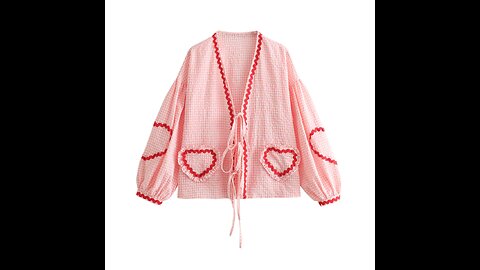 Vintage Women Loose Heart Pockets Shirts