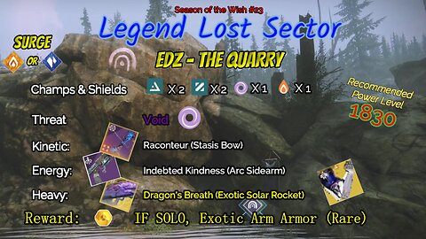 Destiny 2 Legend Lost Sector: EDZ - The Quarry on my Stasis Titan 3-5-24