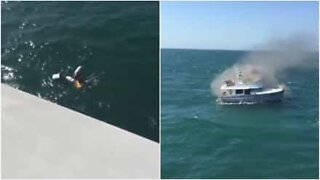 Family is safe after their boat catches fire at high sea