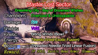 Destiny 2, Master Lost Sector, Bay of Drowned Wishes on the Dreaming City 11-10-21