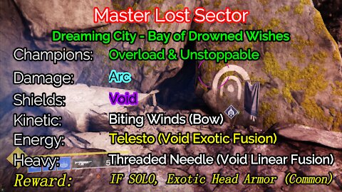 Destiny 2, Master Lost Sector, Bay of Drowned Wishes on the Dreaming City 11-10-21