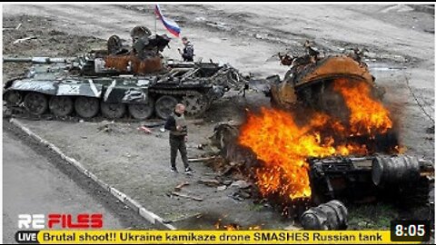 Brutal shoot (May 26,2022) Ukraine kamikaze drone SMASHES Russian tank turning into fireball at Kyiv