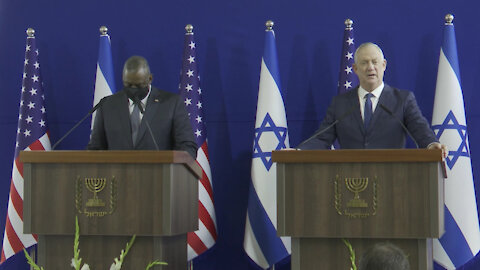 Austin and Israeli Alternate PM and Defense Minister Benny Gantz deliver statements