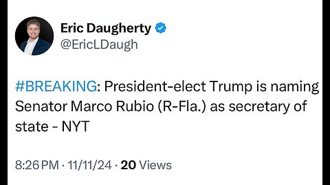 🚨BREAKING🚨 Trump plans to appoint Marco Rubio as his Secretary of State.