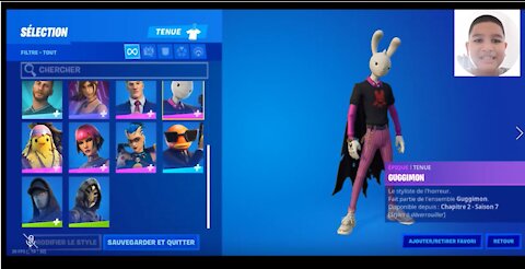 Fortnite 2021 saison 7 - skin de Batman et Lapin Guggimon - profile de Joshua