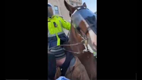 Canadian Dictator Justin Trudeau's Mounted Gestapo Unit Intentionally Trample Protesters