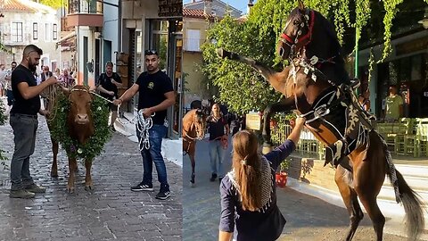 The festival of the Prophet Elias procession of horses in the village of Agiasos Lesvos 2023