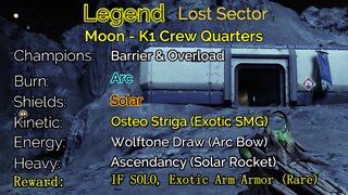 Destiny 2 Legend Lost Sector: Moon - K1 Crew Quarters 5-16-22