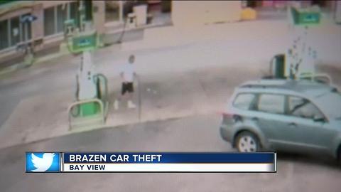 Surveillance video captures car theft at Bay View gas station