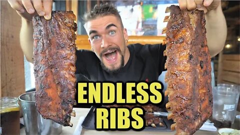 "WE MIGHT RUN OUT" ALL YOU CAN EAT BBQ RIBS DESTROYED | "Unlimited" Ribs Put to The Test | Montana's