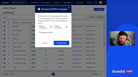 Anedot Learn: July 2023 Product Update - Action Pages: Bulk Update Your Pages