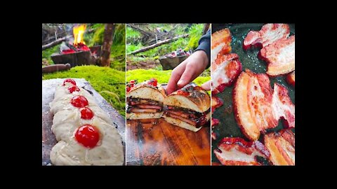 Smoked Pork Belly Sandwich🔥 Forest Baking, ASMR Style