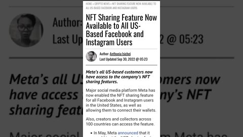 NFT Sharing Feature Now Available to All US-Based Facebook and Instagram Users #shorts #crypto