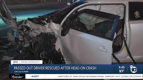 Passed out driver rescued after head-on crash