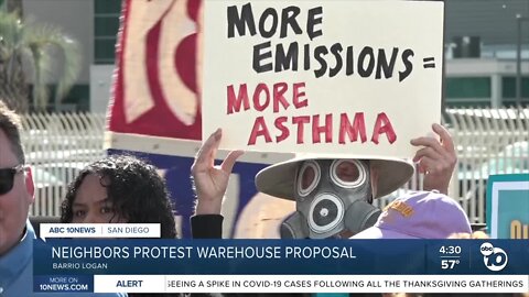 Environmental activists protest proposal for new warehouse in Barrio Logan