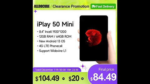 Alldocube iPlay 50 Mini Tablet 8.4inch Tiger T606 Android13 Widevine L1 Virtual Memory 8GB+4GB