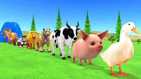 Paint Animals Duck,Pig,Cow,Tiger,Lion,Gorilla,Bear,Elephant,Dinosaur Fountain Crossing Animal Game