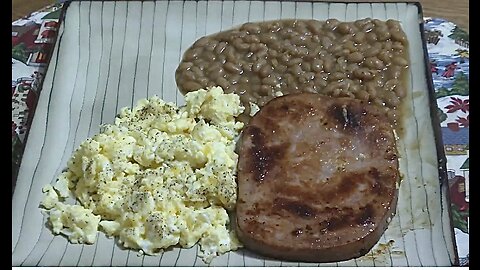 ham steak, baked beans & scrambled eggs