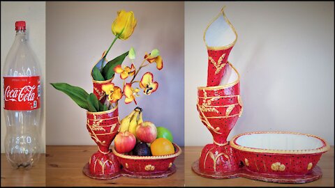 Coca-Cola Bottle turned into a Beautiful Flower Vase and Fruit Tray