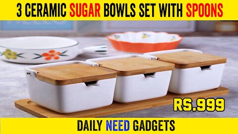 3 Pack Ceramic Sugar Bowls Set with Spoons, Kitchen Gadgets