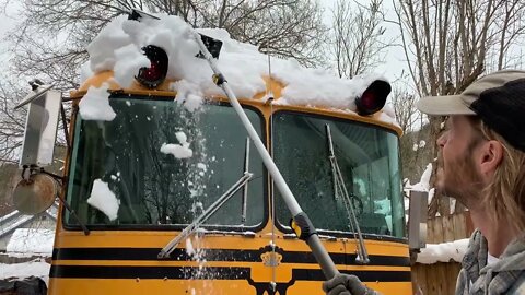 Update on our 1989 Crown Super Coach Skoolie Conversion | Getting snow off the bus | Winter in Idaho