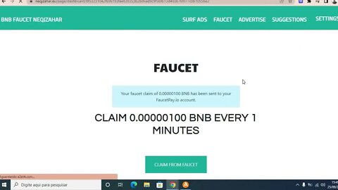 Faucet BNB cada um minuto via faucetpay