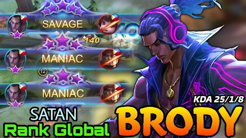 Top1 Global 25 Kills Brody S.T.U.N New Skin Gameplay - Top Global Brody by SATAN - MLBB