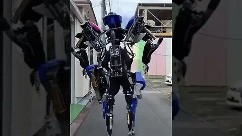 Exo-suit walking down the street.