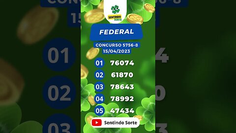 🍀 Resultado LOTERIA FEDERAL 5756-8 | 15/04/23 | Sentindo Sorte #shorts