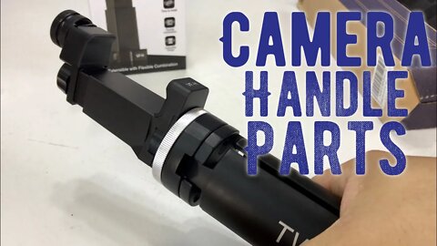 Assembling a custom camera rig from a tripod handle, smartphone clamp, and hot shoe screw.