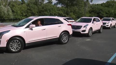 Motorcade of pink Cadillacs coming to Aretha Franklin's funeral