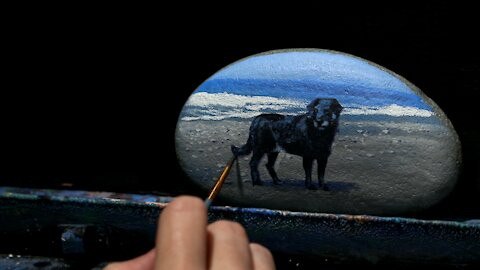 Acrylic Pet Portrait on Rock - "Snoop Green" - Time-Lapse - Artist Timothy Stanford