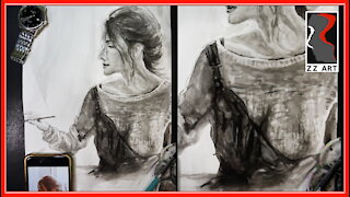 I draw her, she draws whom | Ink drawing | draw a painting girl | 30 min quick drawing in timelapse