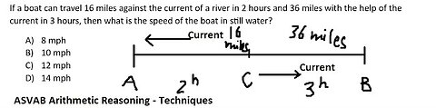 ASVAB Arithmetic Reasoning: If a boat can travel 16 miles against the current of a river in 2 hours