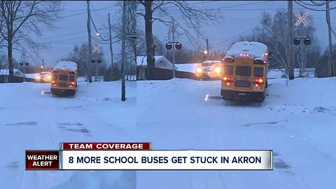 8 school buses get stuck in Akron Thursday morning