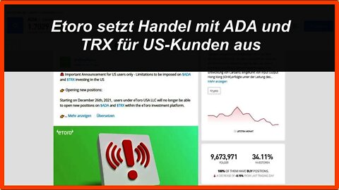 Etoro setzt Handel mit ADA und TRX für US-Kunden aus