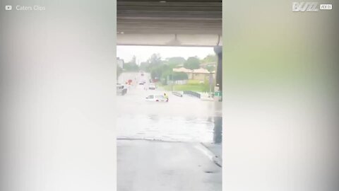 Une femme est secourue de sa voiture prisonnière des eaux