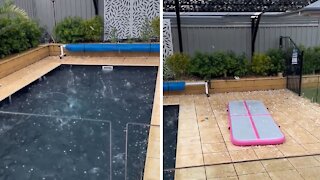 Insane hailstorm caught on camera hitting backyard pool